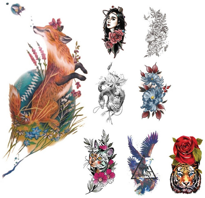 스타일 반영구 헤나 타투 스티커 문신 판박이, 8개, 뷰티컬러믹스