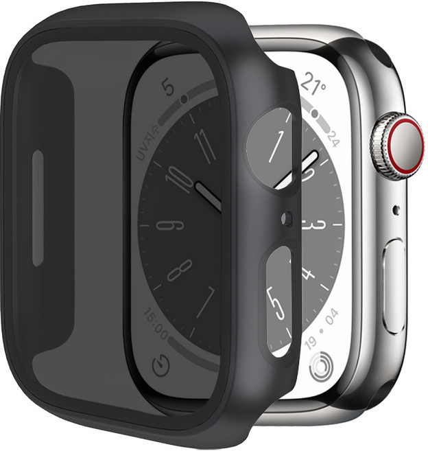 더조은셀러 애플워치 호환 사생활 보호 프라이버시 강화유리 케이스, 블랙, 1개