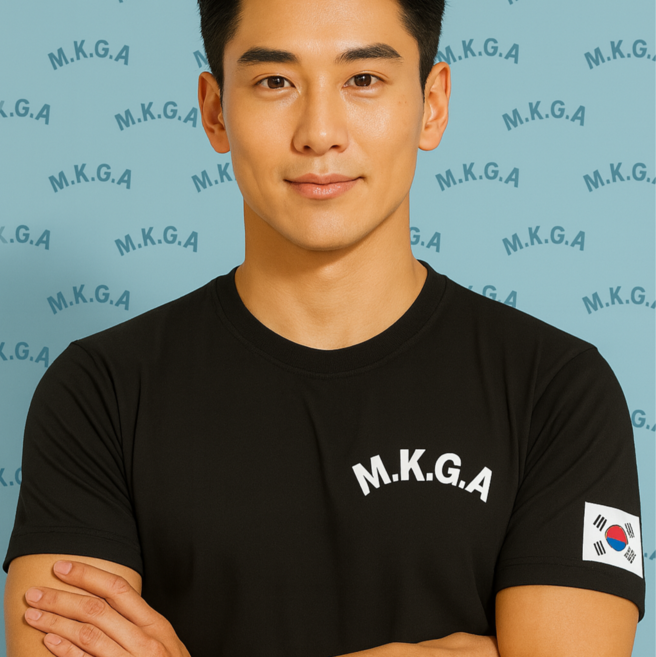 업체 [국내제작] 남녀공용 블랙 반팔 면티셔츠 M.K.G.A 로고 태극기 패치 여름티 캐주얼티