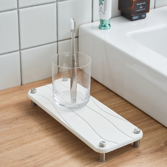 아르앤유 스텐 받침 규조토 트레이 욕실 세면대 비누 받침 홀더 공중부양 젠다이 건조대, 화이트