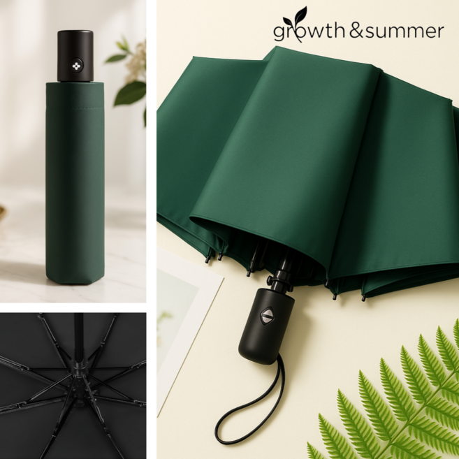 그로스앤썸머 튼튼한 UV 자외선 완벽 차단 3단 접이식 원터치 경량 자동 우산 겸용 양산