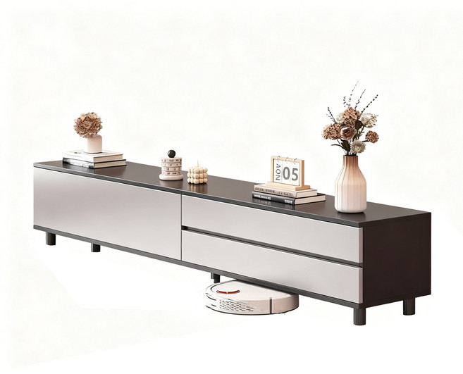 簡約現代電視櫃 低檯面易清潔, 黑灰色