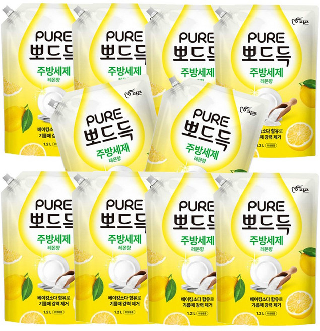 피죤 퓨어 뽀드득 주방세제 레몬향, 1.2L, 10개