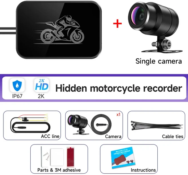 오토바이 720P/1080P/2K HD DVR 방수 IP67 액션 카메라 레코더 전후방 블랙박스 WiFi 스마트 연결, 04 2K With One CAM, 01 빠른  Mainland