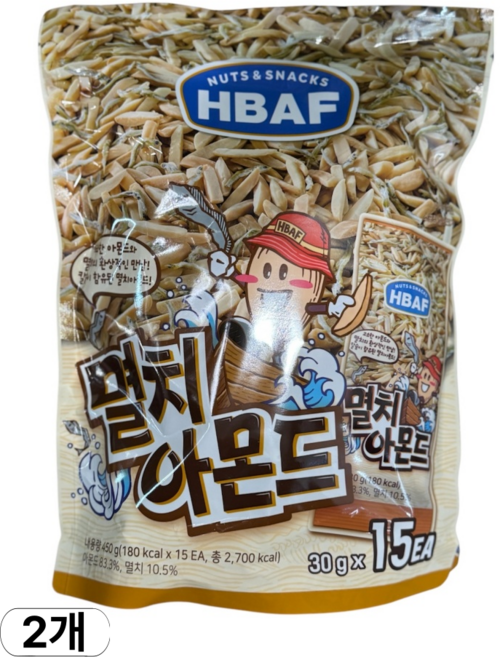 트레이더스 HBAF 바프 멸치아몬드 450g X 2 (30g X 15입) + 더메이런소독티슈, 2개