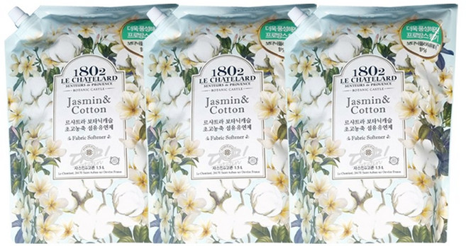 르샤트라 보타닉캐슬 고농축 섬유유연제 자스민 코튼 리필, 3개, 1.5L