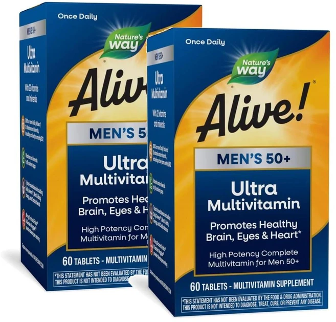 네이처스웨이 얼라이브 50세이상 남성 데일리 울트라 멀티비타민 Nature's Way Alive Men Multivitamin, 2개, 60정 - 쿠팡