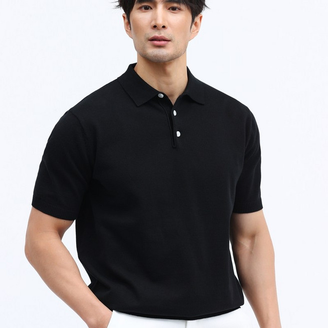 글리멜로 라이트 여름 남성 면 니트 카라 반팔 티셔츠