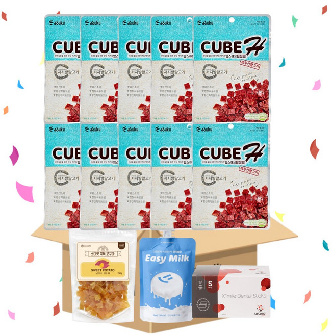 맘스큐브 말고기 60gX10개 + 소미펫깍둑고구마250g + 이지밀크 50ml + 우라노 엑스마일 먹는치약덴탈껌S 1p, 1개