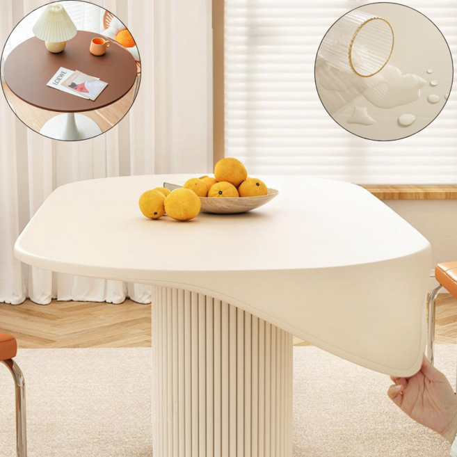 홈메이드 방수 사각 식탁보 식탁매트 가죽 테이블커버 원형 식탁커버 테이블보 테이블매트, 아이보리, 70*120cm