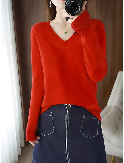 여성 소매 브이넥 니트 스웨터 루즈핏 맨투맨 티셔츠 SH353