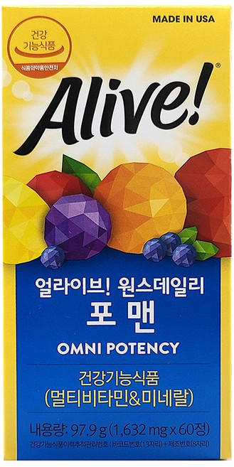 얼라이브 원스데일리 포 맨 멀티비타민, 60정, 1개