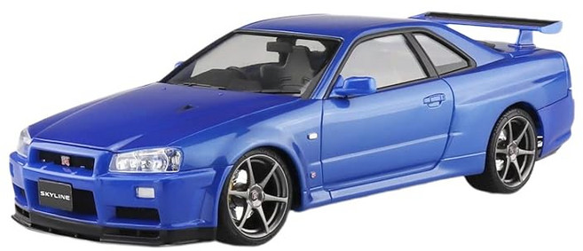 청도 문화 교재사(AOSHIMA) 1/24 프리페인트 모델 시리즈 닛산 BNR34 스카이라인 GT‑R V spec II 2000 베이사이드 블루 플라스틱 모델 03-A