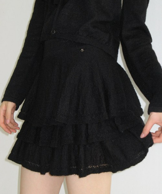 RONRON RUFFLE SKASHI 니트 CANCAN 스커트 블랙