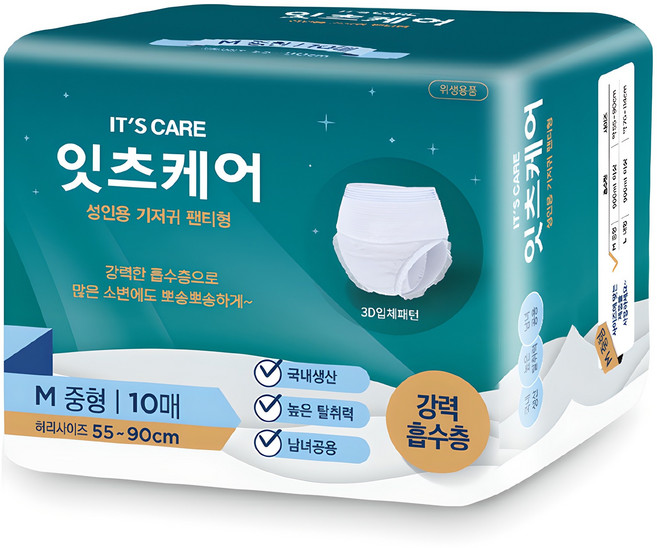 잇츠케어 남녀공용 성인용 기저귀 팬티형, 중형, 10개입, 1개