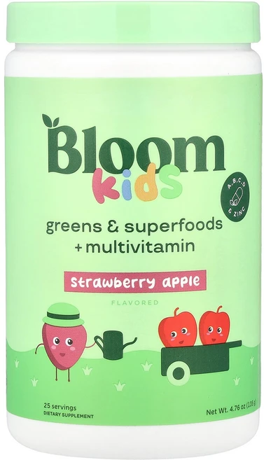 Bloom Kids Greens & Superfoods + Multivitamin Strawberry Apple 4.76 oz 135 g, Bloom, Kids, Greens & Superfoo, 1개, 135g - 쿠팡