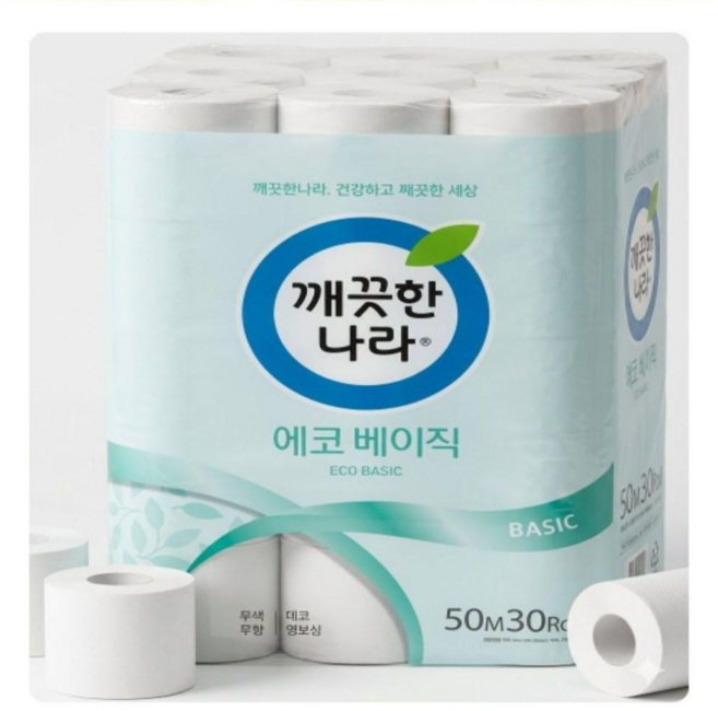 깨끗한나라 에코 베이직 2겹 롤화장지, 50m, 30개입, 1개