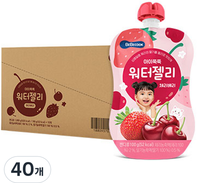 베베쿡 아이쭉쭉 워터젤리 체리베리, 100g, 40개