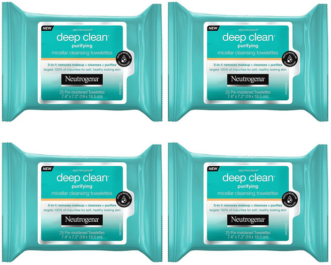 뉴트로지나 딥 클린 퓨리파잉 미셀러 클렌징 타월렛, 25매입, 4개
