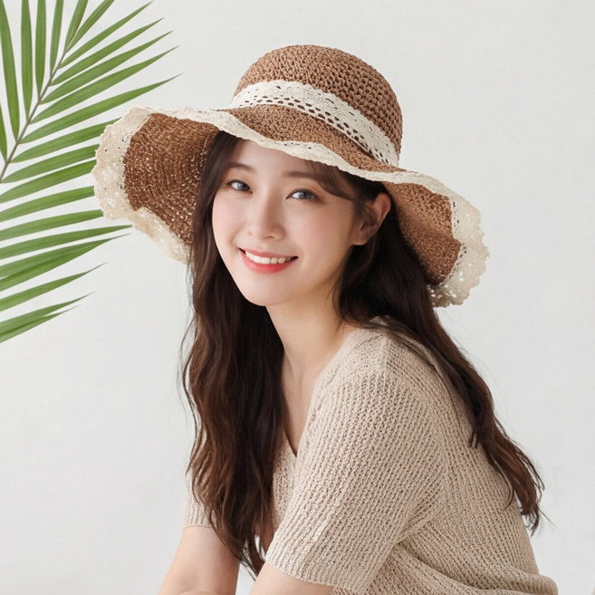 라뷰드 여성 레이스 플로피햇 여자 바캉스 휴양지 모자 휴가 여름 비치햇 버킷 밀짚 밀집 벙거지 왕골 선캡 넓은챙 버킷햇