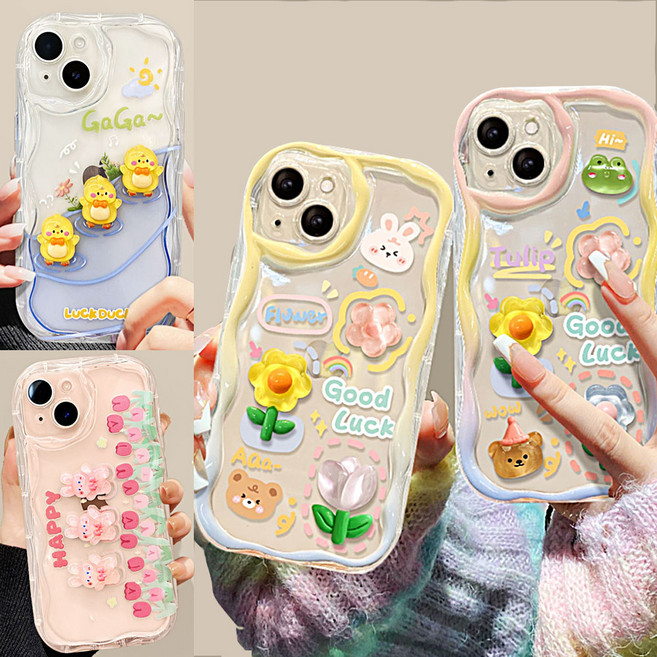 갤럭시 물결 케이스 a35 a15 a16 a55 a25 귀여운 레진 캐릭터 데코덴 입체 투명 젤리 커버