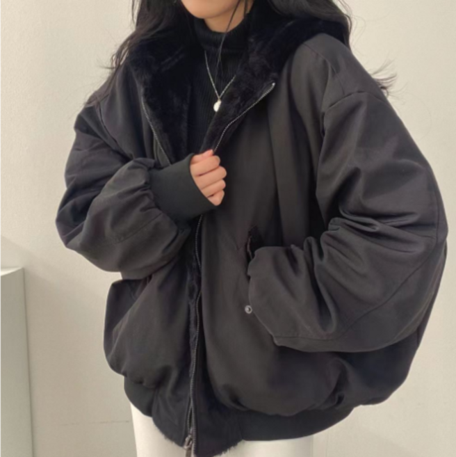 에쉬울프 여성용 밍크퍼 루즈핏 양면 점퍼