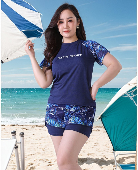 大尺碼連體運動泳衣 女 拉鍊款平角版 保守顯瘦 泡溫泉遊泳館舒適泳裝, 藏青色,2XL (建議65-74公斤)