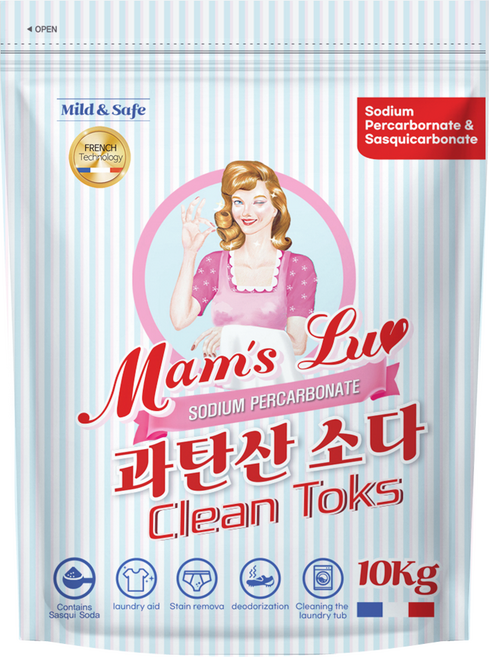 맘스럽 클린톡스 10kg 과탄산소다 초강력 부스터 특대용량 표백제 세탁세제 산소계표백제 얼룩제거 탈취인증 1등급 제품입니다 세스퀴소다 첨가, 1개