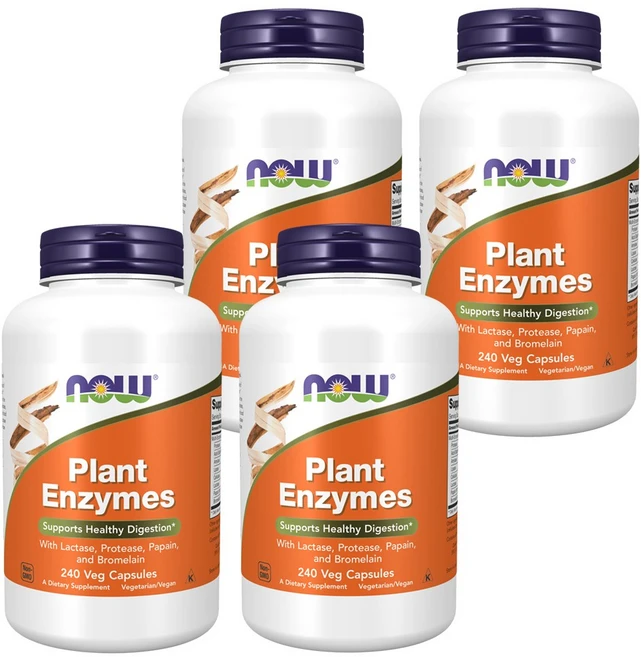 NOW Foods 식물 효소 식물성 캡슐 240정 x 4 아밀라아제 리파아제 프로테아제, 4개 - 쿠팡