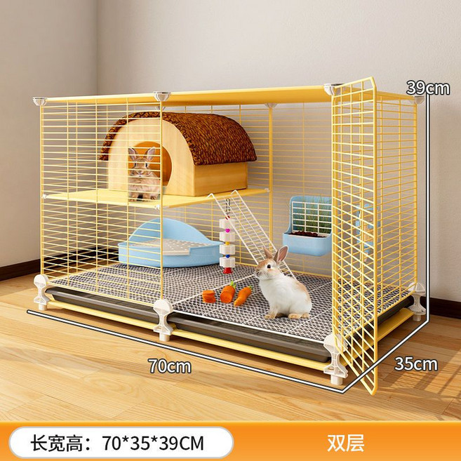 兔籠 兔子籠子 兔子別墅 天竺鼠籠 荷蘭豬籠子 鐵籠 養兔籠 w, 1個, 雙層70*35*39高性價比款,基礎款:免籠+食槽+水盒+腳墊+托盤