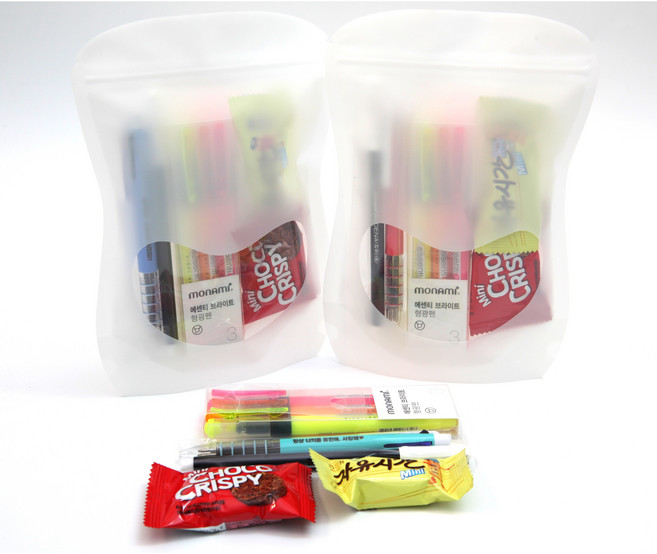 [주문제작상품][우리아이선물용품] 스마일OPP지퍼백(대)볼펜+컴퓨터싸인펜+3색형광펜+간식선물 학교 행사 응원 단체선물 시험 수능선물 [E50][무료라벨 선물포장], 1개