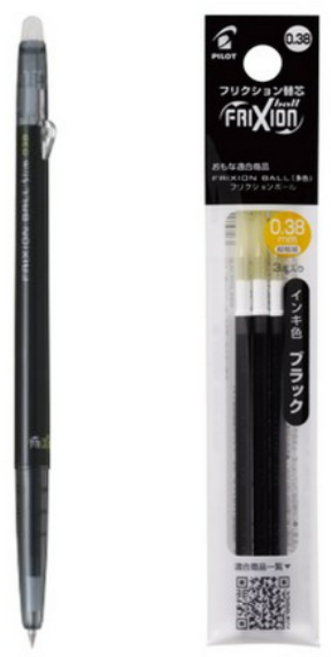 파이롯트 프릭션 슬림 볼펜 0.38mm + 리필심 0.38mm, 0.38 검정(본품1+리필1), 2개