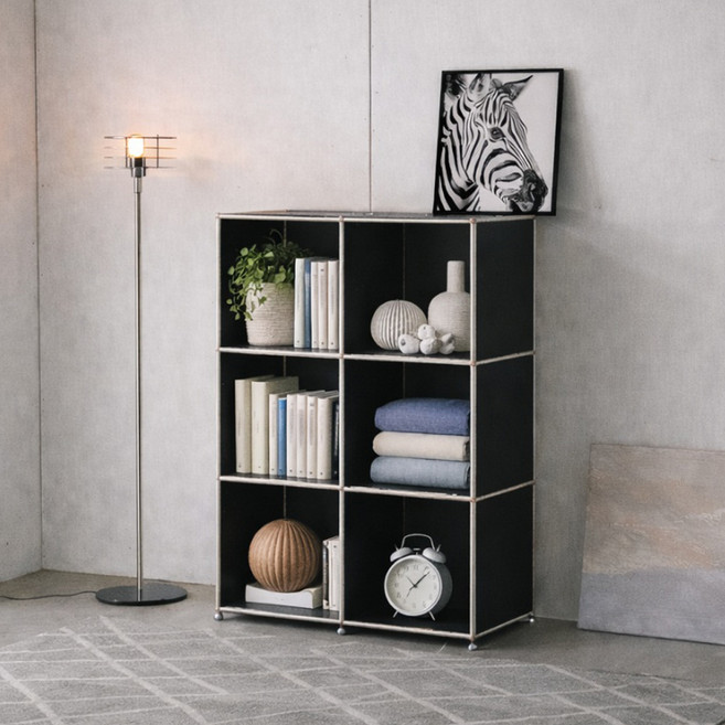 지베뉴 칸토 2 x 3 미드센츄리 모듈 책장 모듈선반장 철제수납장 철제가구, 3단, 블랙