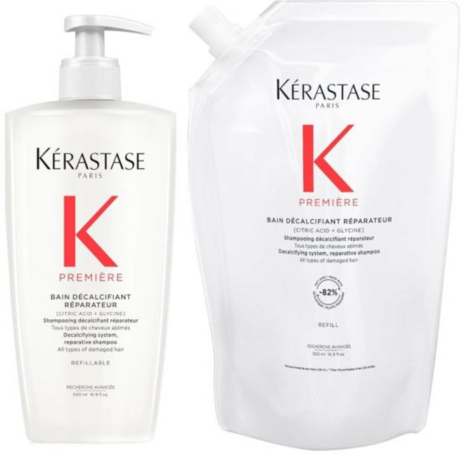 KÉRASTASE 케라스테스 프리미어 뱅 데칼시파이앙 레파레이터 샴푸 및 리필 파우치 - 부드럽게 세정 칼슘 과다 제거 손상된 모발 복구 강화 169 플로우즈, 1개