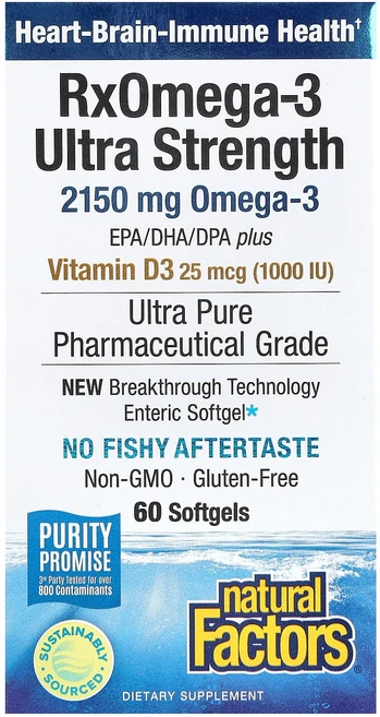 새해 첫좋은선물 Natural Factors Rx오메가-3 울트라 스트렝스 비타민D3 함유 소프트젤 60정 제대로 할인합니다, NaturalFactorsRx오메가3울트라스트렝스비타민, 1개 - 쿠팡
