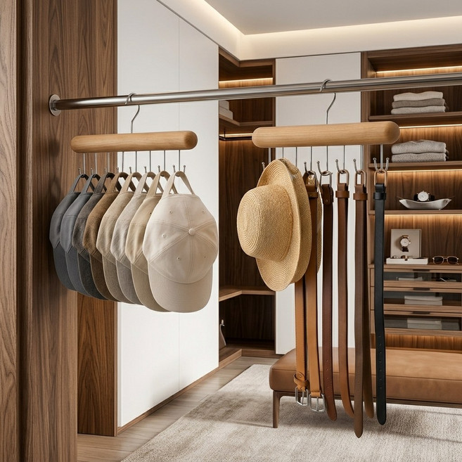 더 단 360도 모자걸이 벨트 넥타이 수납걸이, 1개, 라이트 우드(1+1)