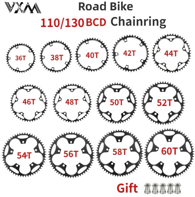 110 130 BCD 체인링 시마노 sram 자전거 크랭크용 폭이 좁은 체인 36T 38T 40T 42T 46T 50T 52T 54T 56T 58T 60T, 56T and 5 Screws, 110BCD, 1개