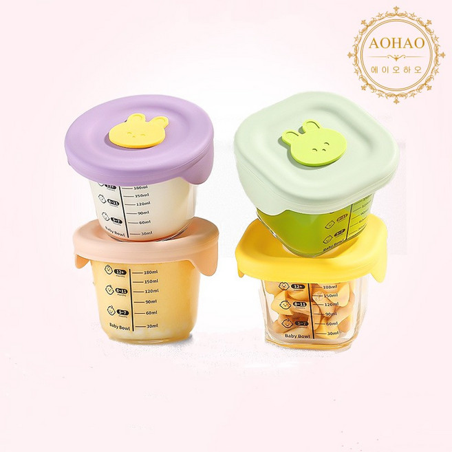 AOHAO 내열유리 이유식 용기 4종 세트, 원형4pcs, 1세트