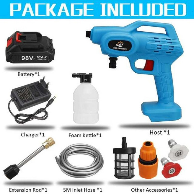 자동차고압세차기 85bar 98vf 무선 car wash washer gun 33000mah foam generator 스프레이 청소기 makita, 배터리 1개, 1개