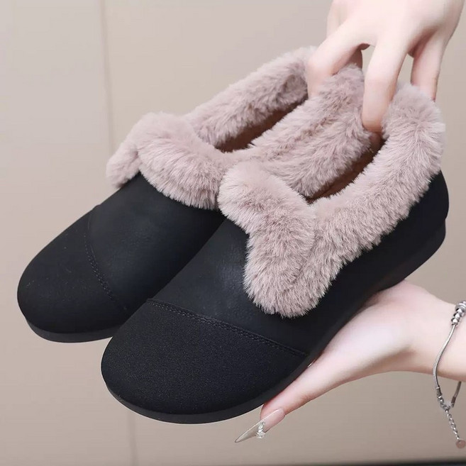 BLTER 여성 겨울 방한화 발편한 가죽 기모 털 따뜻한 패션 볍고 편한 슬립온 발수방한 미끄럼방지 슬립온 발편한 단화 여성신발 여성스노우부츠 스니커즈MBD923