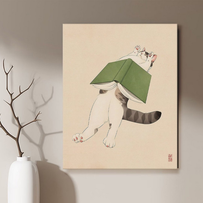 현대 민화 춘묘도 고양이 카페 거실 인테리어 캔버스 그림액자 9종 집들이 선물 고양이그림, 02.일장춘묘