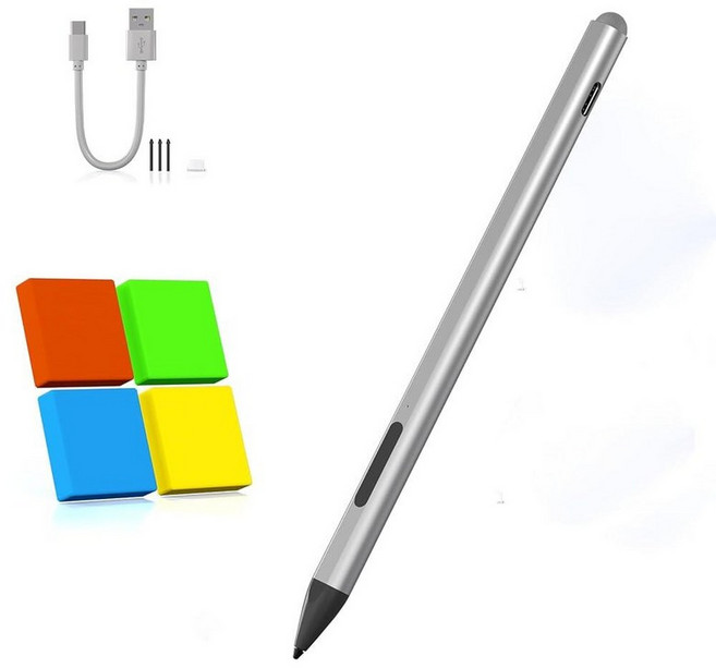 마이크로소프트 서피스 프로 펜슬 - 서피스 프로 12/11/9/10/8/X/7/6/5/4/3용 스타일러스 펜 4Nibs 4096 컨트롤 팜 리젝션 서피스 고 3/고, 1개, Slivery With Touh cap