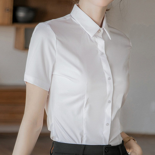 로로비 슬림핏 여성 반팔 셔츠 캐주얼 여름 정장 카라 블라우스 화이트 블랙 블루 핑크