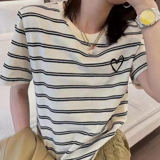 가치스토어 여성 여름 스트라이프 반팔티 루즈핏 데일리 티셔츠 기본티