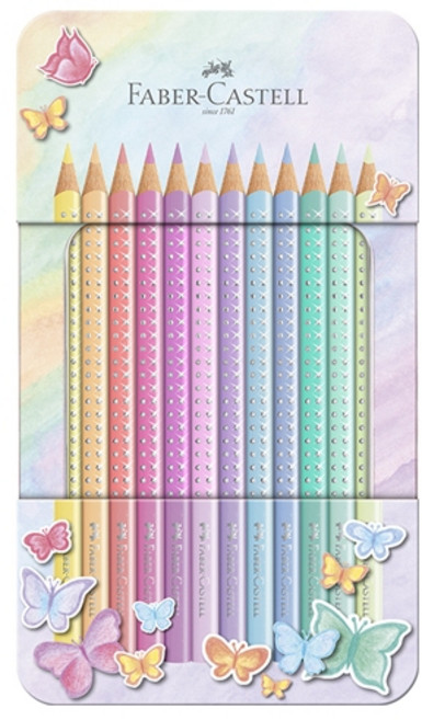 輝柏FABER-CASTELL 三角點鑽馬卡龍色鉛筆12色 - 舒適握感，夢幻色彩，兒童成人皆適用, 1個, 12