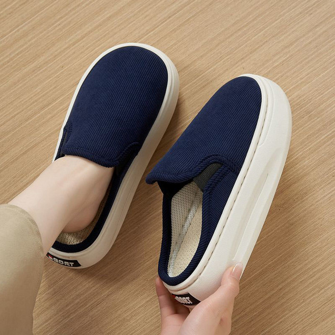 Neirny 남자 슬리퍼 봄가을 미끄럼방지 린넨 통굽 세미 사무실 실내화 데일리 단화 키높이 슬리퍼