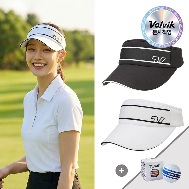 볼빅 여성 골프모자 와이드 바이저 썬캡 자외선차단 밴딩 스트랩 사은품 증정, 블랙