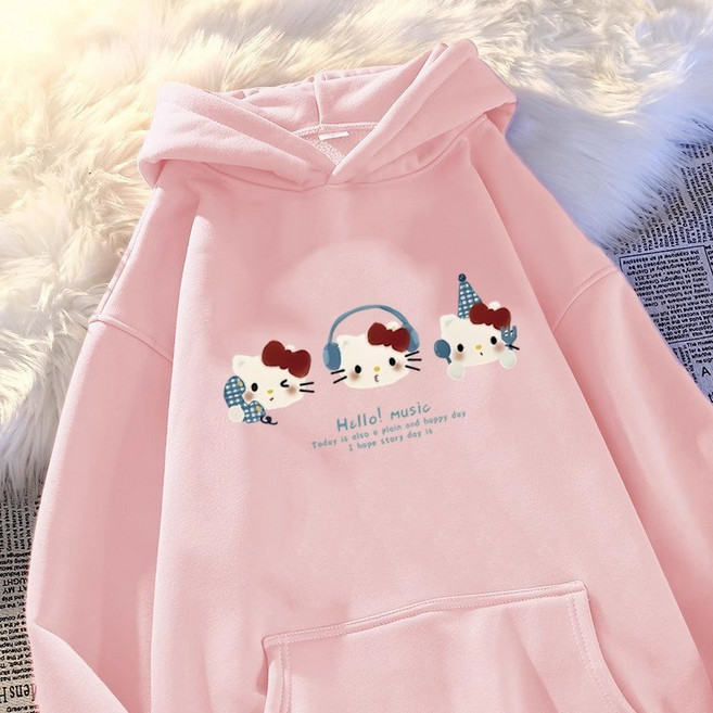 Hello Kitty 連帽衛衣 女 秋冬 加絨加厚 初中生 美式復古 外套