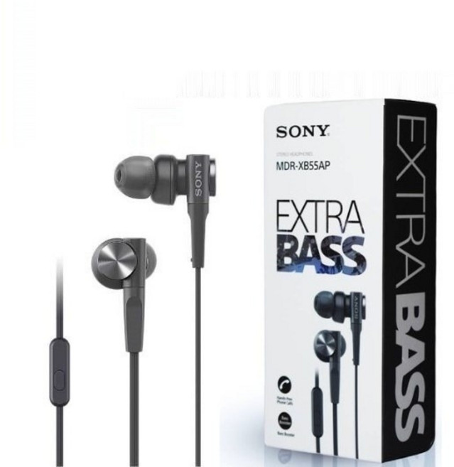 소니 유선 이어폰 MDR-XB55AP 중저음 강화 인이어 이어폰 블랙 그레이