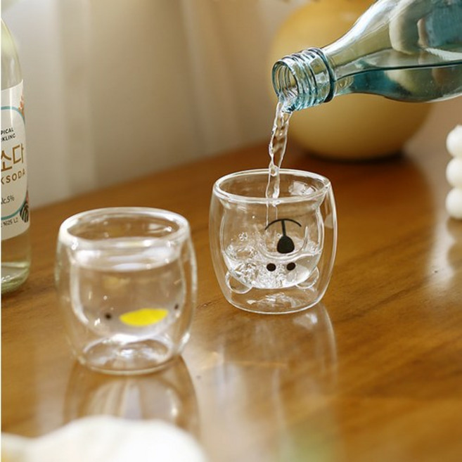 미니 동물 유리컵 2P 세트 이중 내열유리 곰돌이컵 애니멀 소주잔, 오리 2P, 1세트